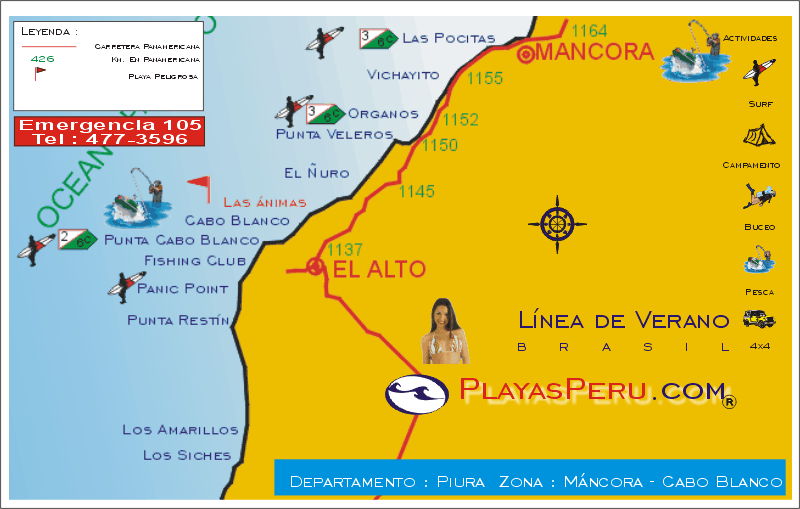Mapa Playas De Piura Mancora Cabo Blanco Talara Paita Sechura